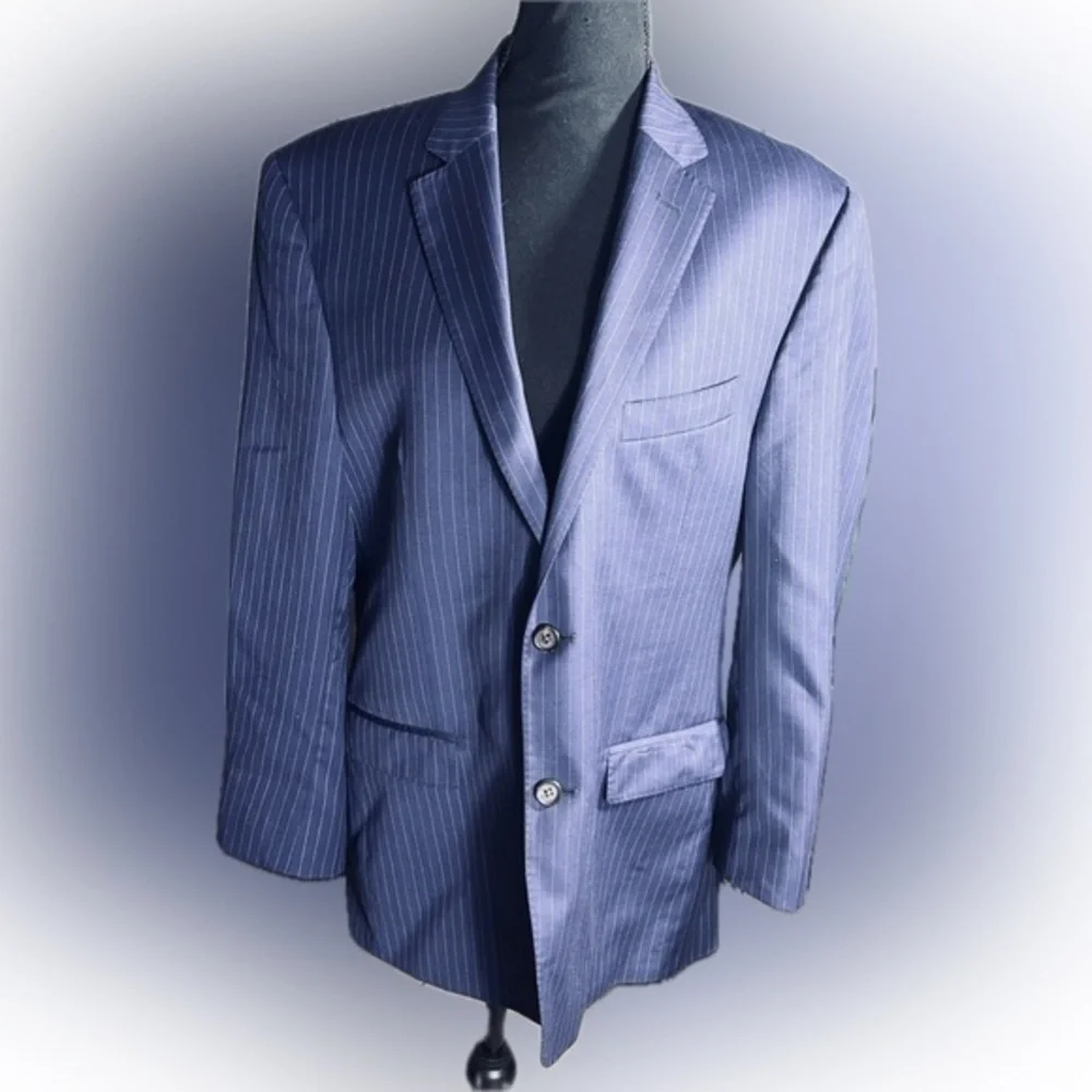 Lauren Ralph Lauren Mens Navy Pinstripe Wool Single-Breasted Sports Ct S…